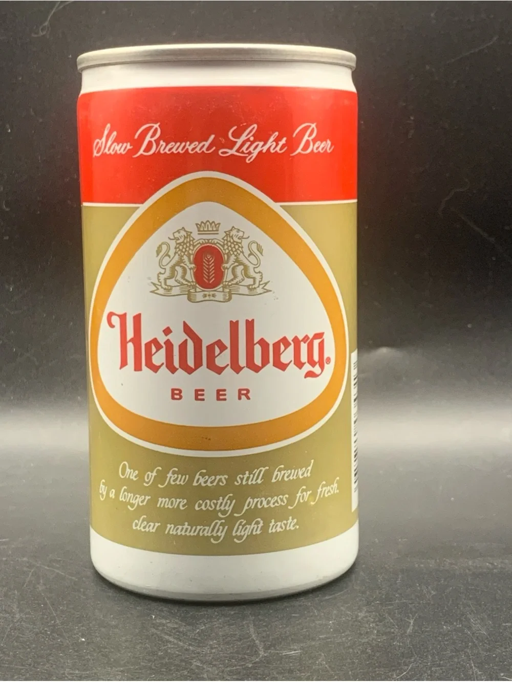 Vintage Beer Can Heidelberg Beer Gold Red Empty Slow Brewed Light Beer Aluminum